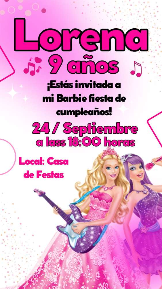 invitación de cumpleaños de barbie para editar gratis
